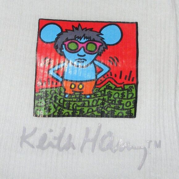 KEITH HARING Tank top, M, White, Sm Square art/Hem, Mouse Man/Money - Picture 6 of 8